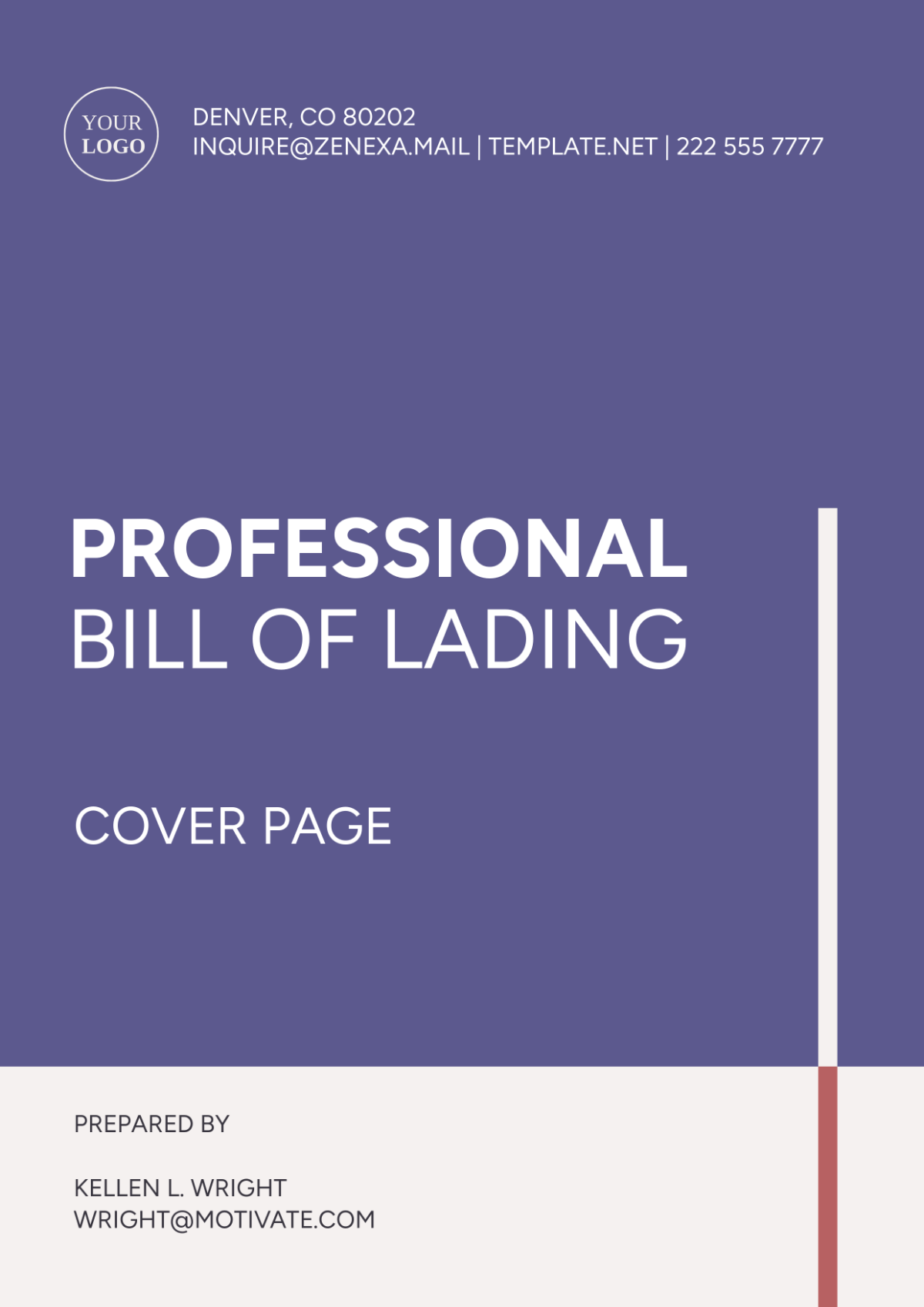 Professional Bill of Lading Cover Page Template - Edit Online & Download