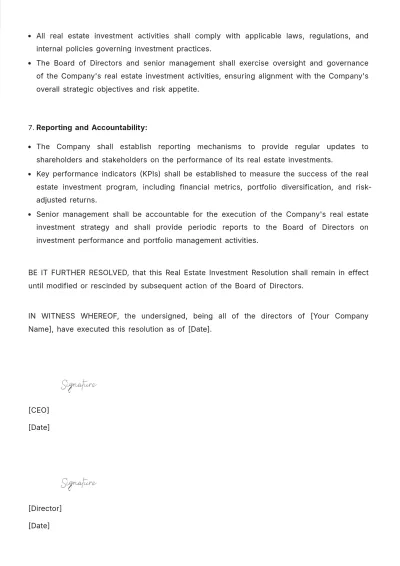 Free Real Estate Investment Resolution Template to Edit Online