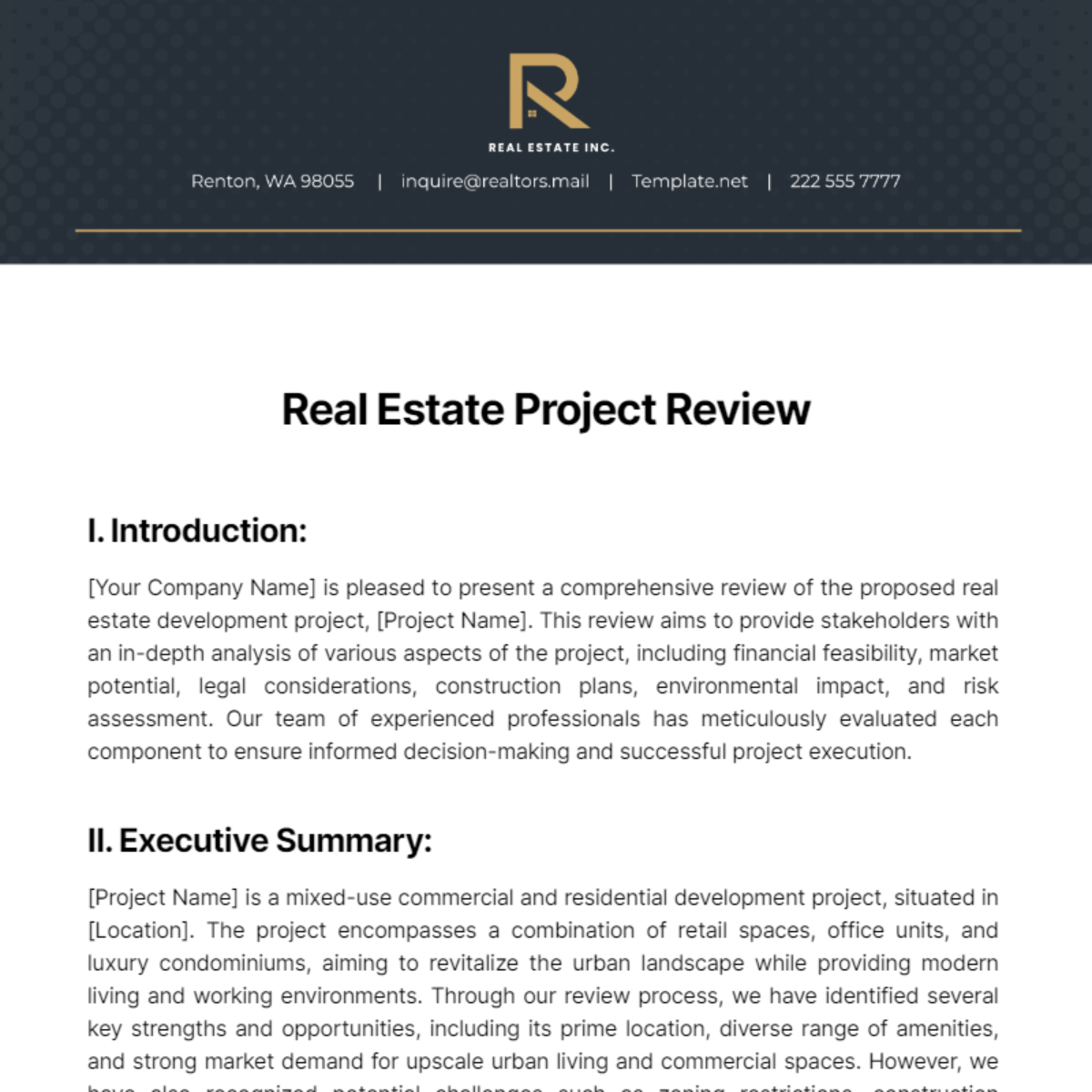 Real Estate Project Review Template