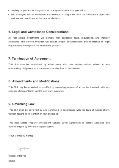 Free Real Estate Property Investment SLA Template to Edit Online