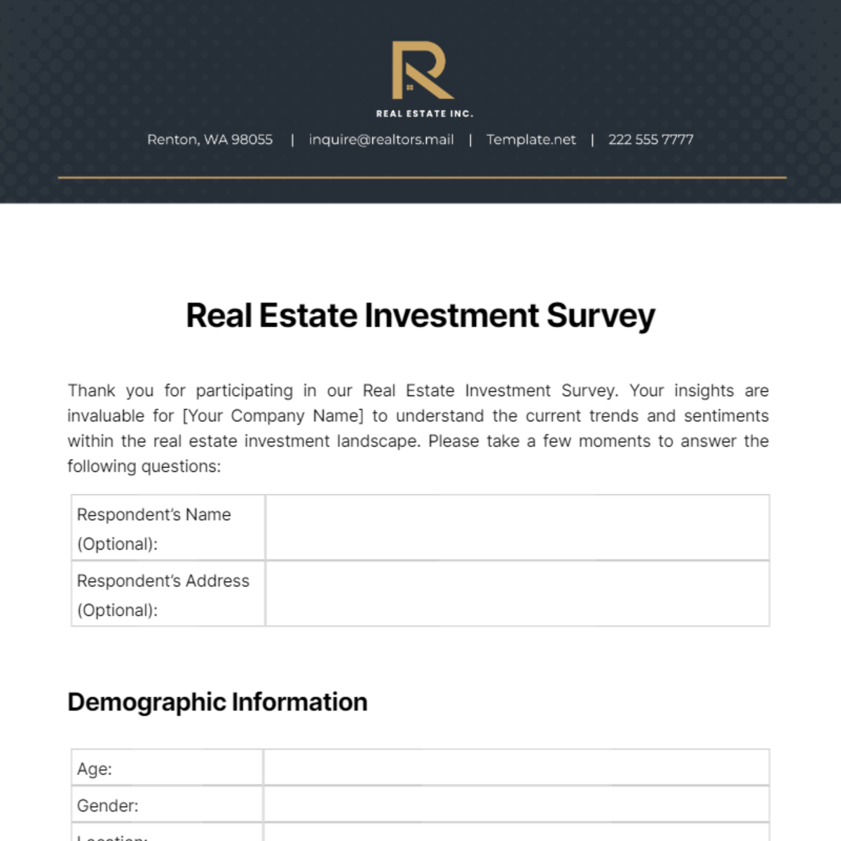 Free Real Estate Investment Survey Template