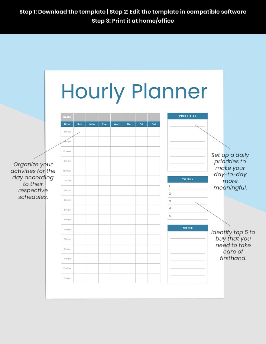 Sample Hourly Planner Template