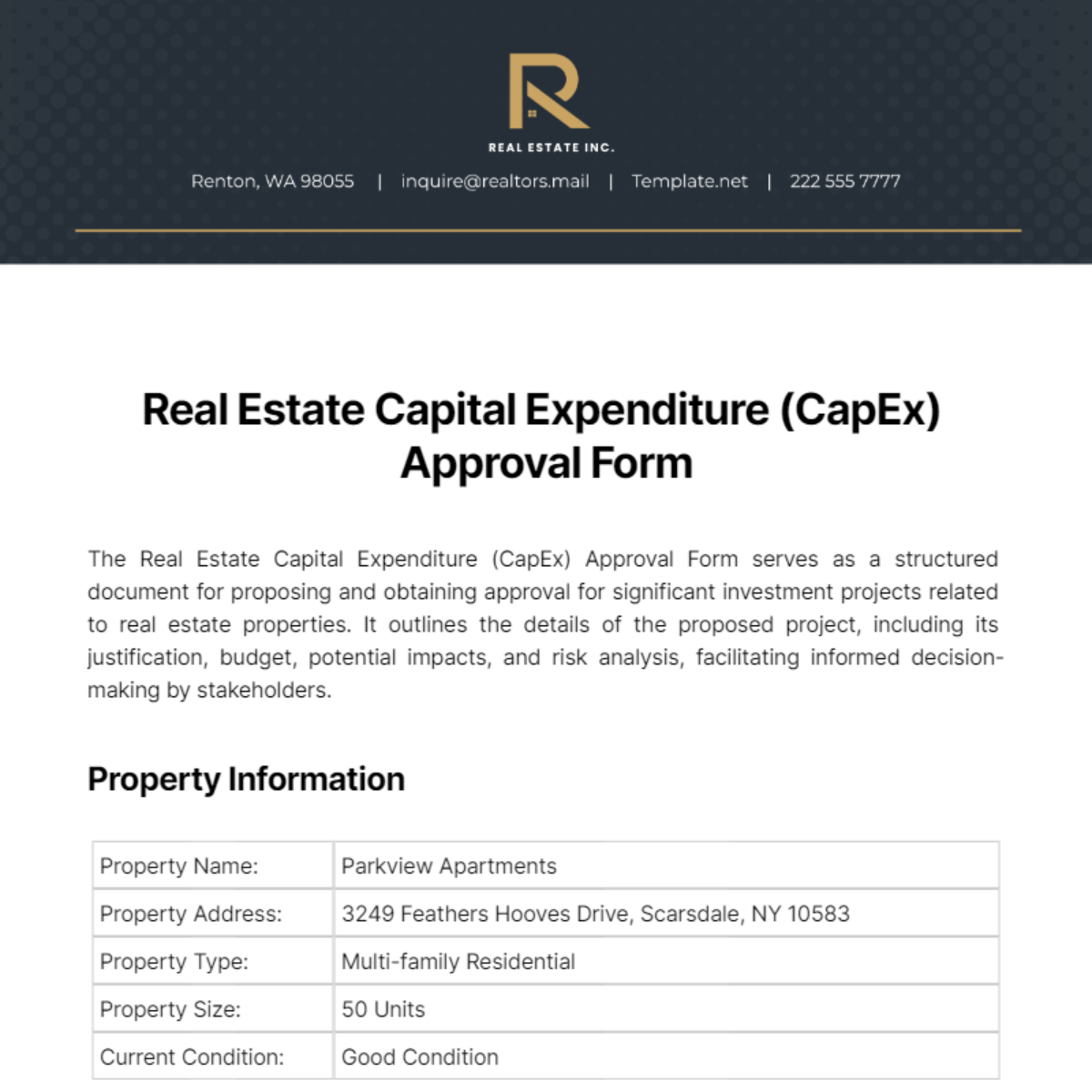 Real Estate Capital Expenditure (CapEx) Approval Form Template