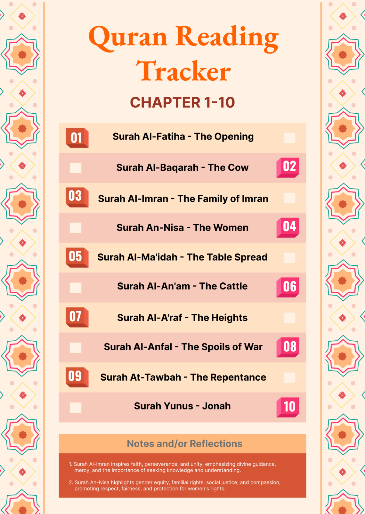 Ramadan Quran Reading Chart Template