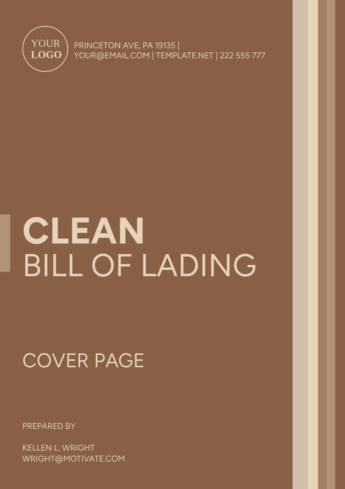 Clean Bill of Lading Cover Page Template