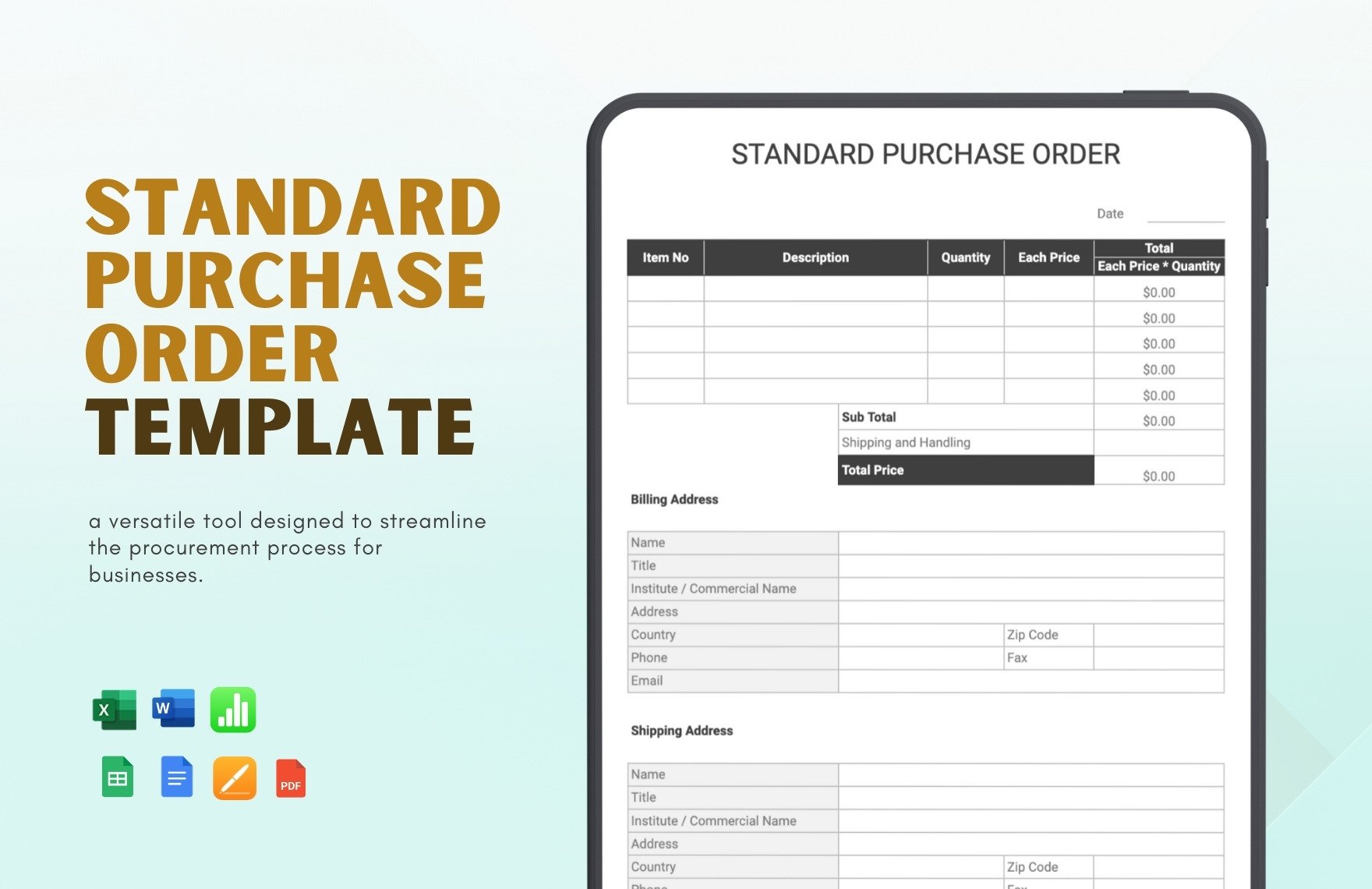 Standard Purchase Order Template in Word, Google Docs, Excel, PDF, Google Sheets, Apple Pages, Apple Numbers