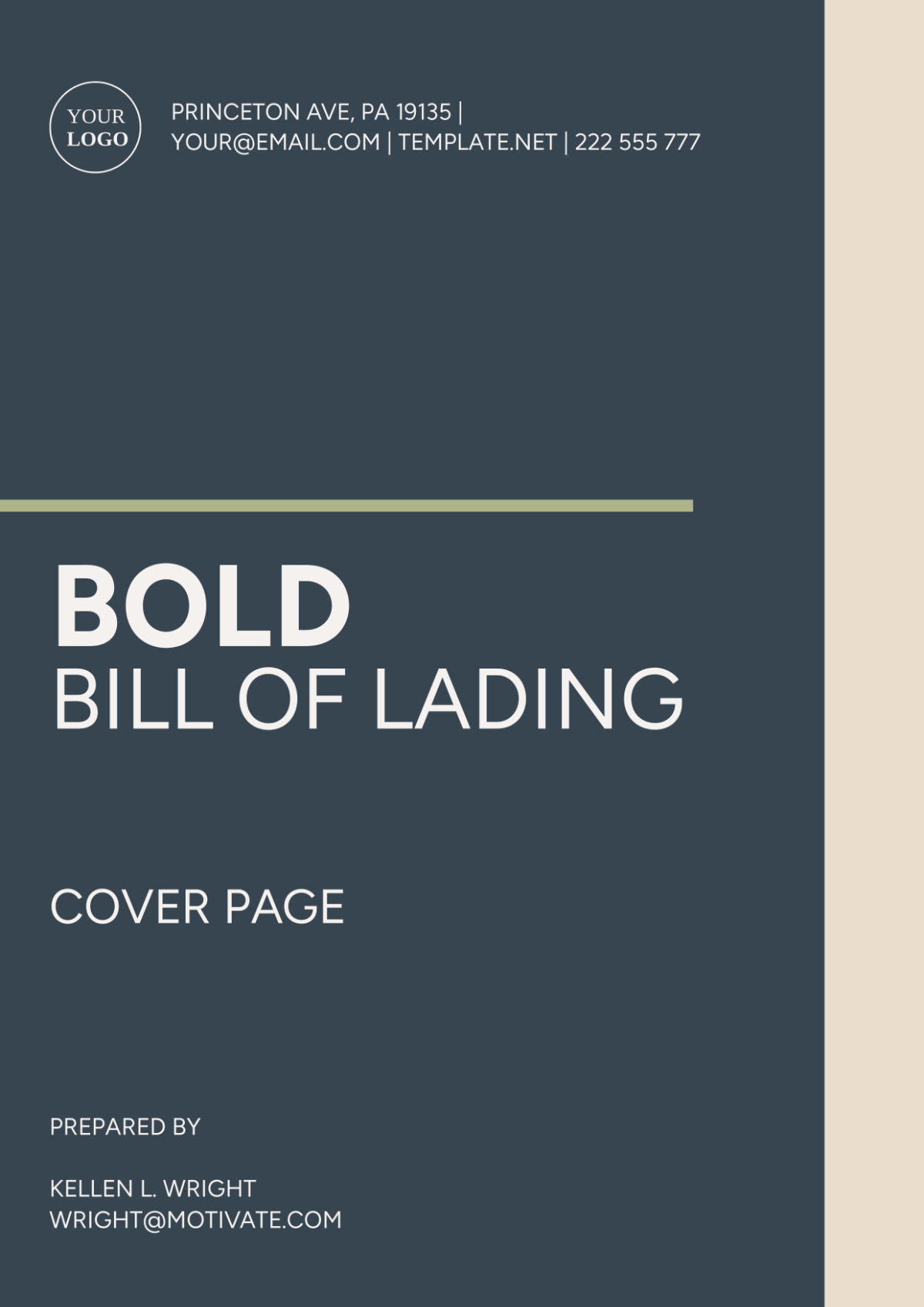 Bold Bill of Lading Cover Page