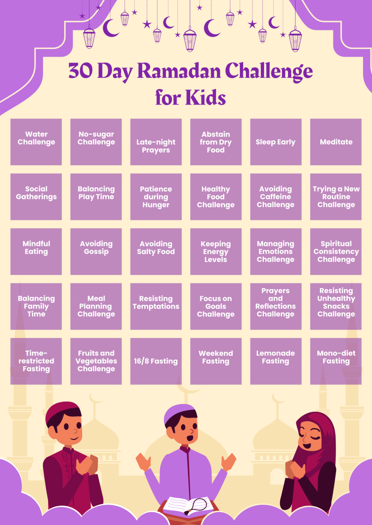 30 Day Ramadan Challenge for Kids Template