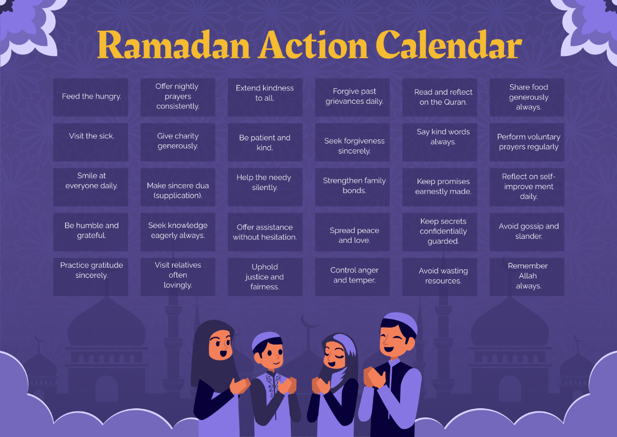 Free Ramadan Action Calendar For Kids & Adults Template