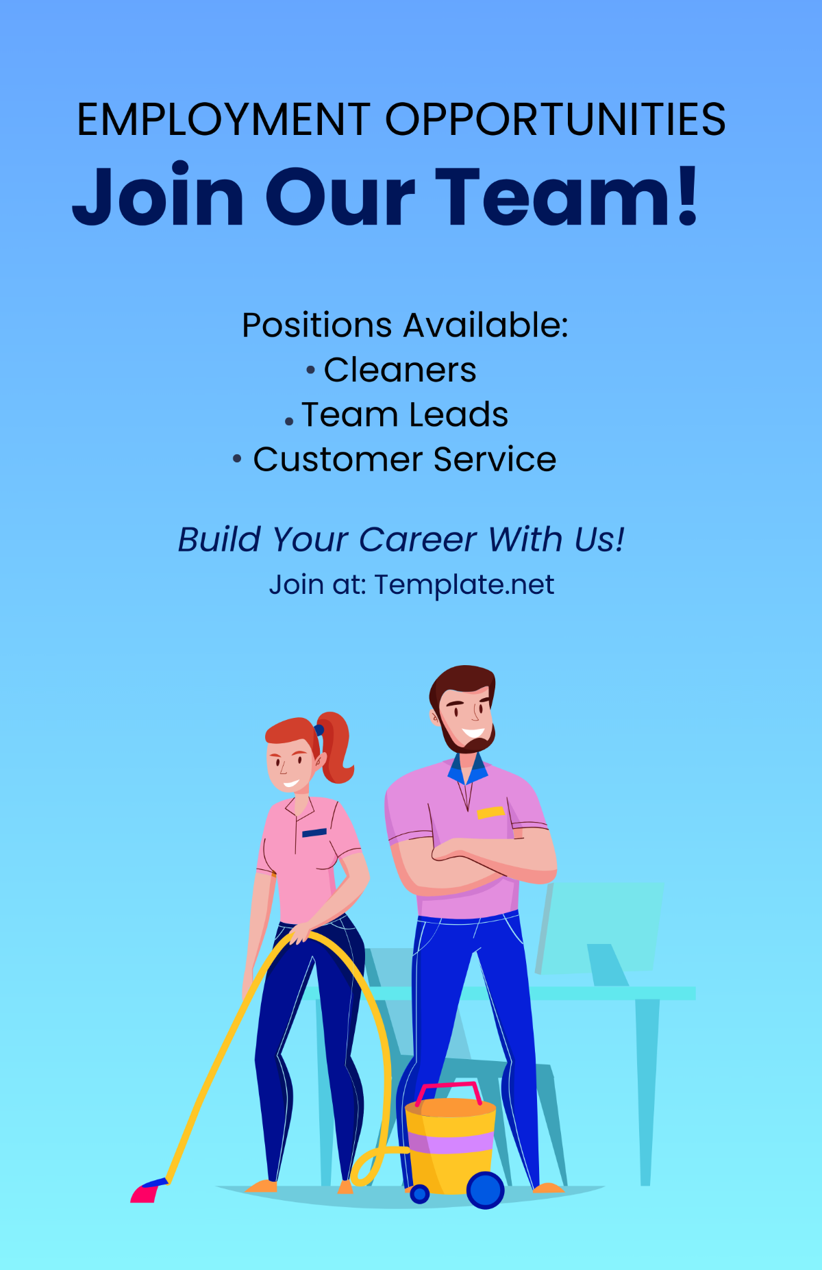 Free Cleaning Services Job Opening and Recruitment Poster Template