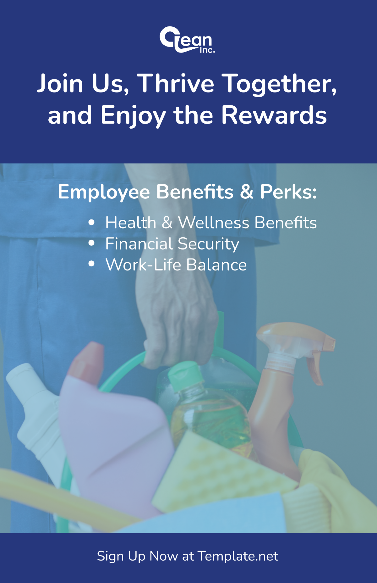 Free Cleaning Services Employee Benefits and Perks Overview Poster Template