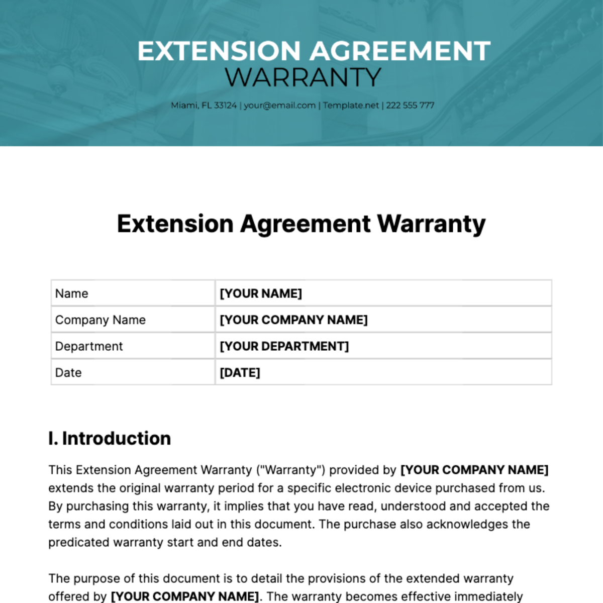 Extension Agreement Warranty Template