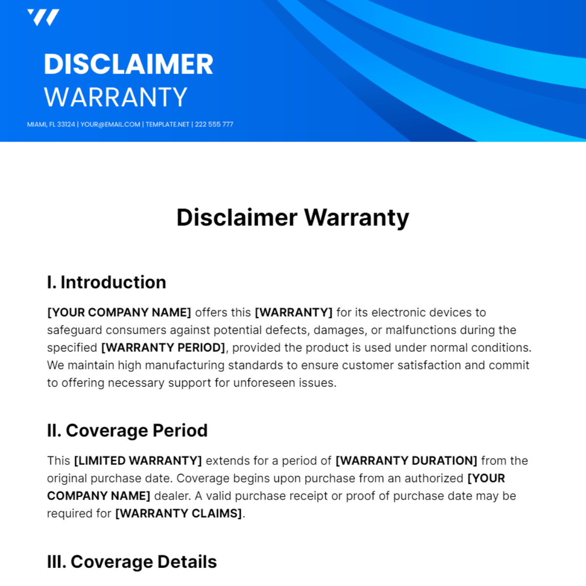Disclaimer Warranty Template