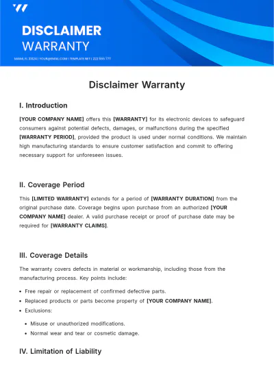 Free Disclaimer Warranty Template to Edit Online