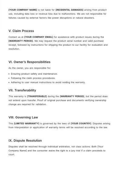 Free Disclaimer Warranty Template to Edit Online