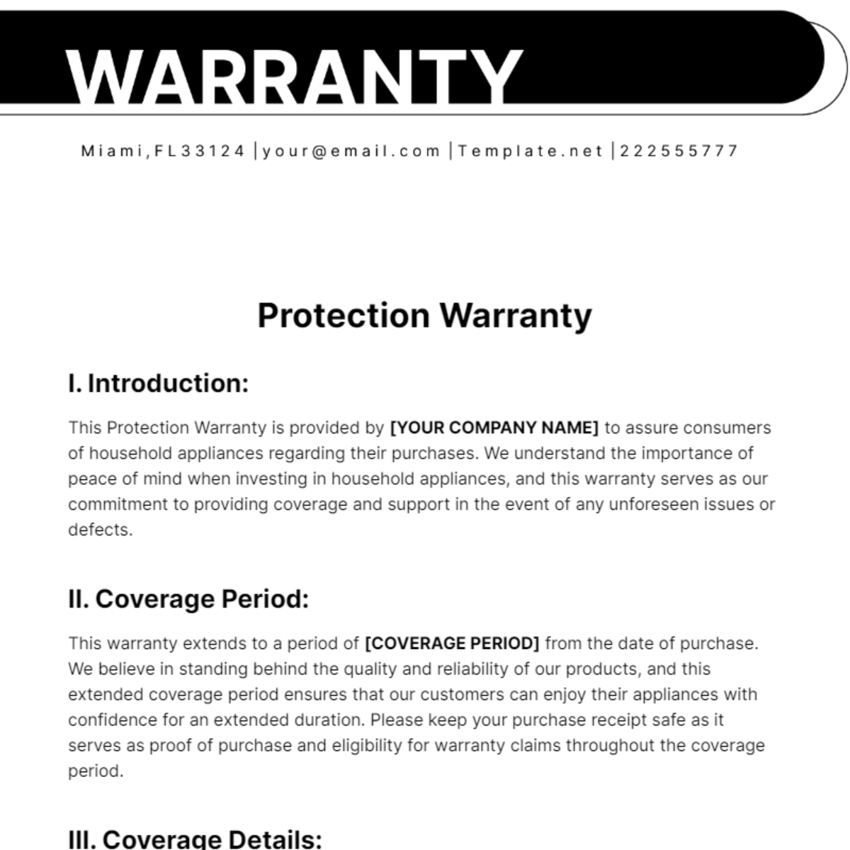 Protection Warranty Template