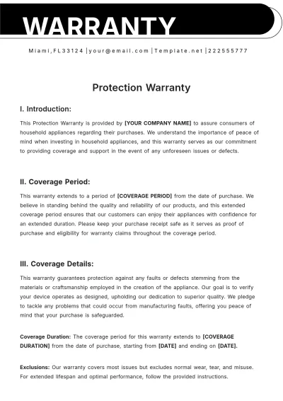 Free Protection Warranty Template to Edit Online