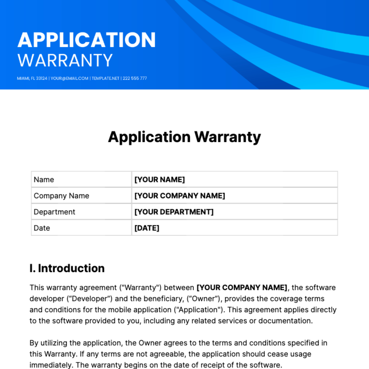 Application Warranty Template