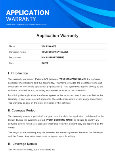 Free Application Warranty Template to Edit Online