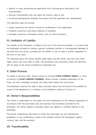 Free Application Warranty Template to Edit Online