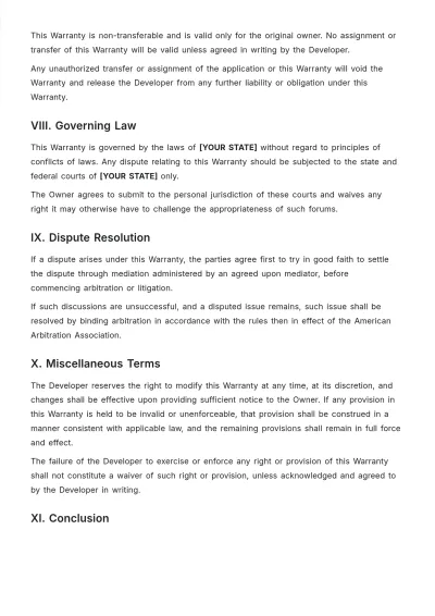 Free Application Warranty Template to Edit Online