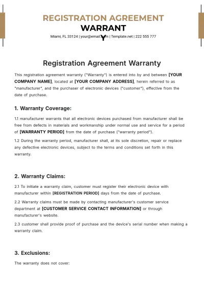 Free Registration Agreement Warranty Template to Edit Online