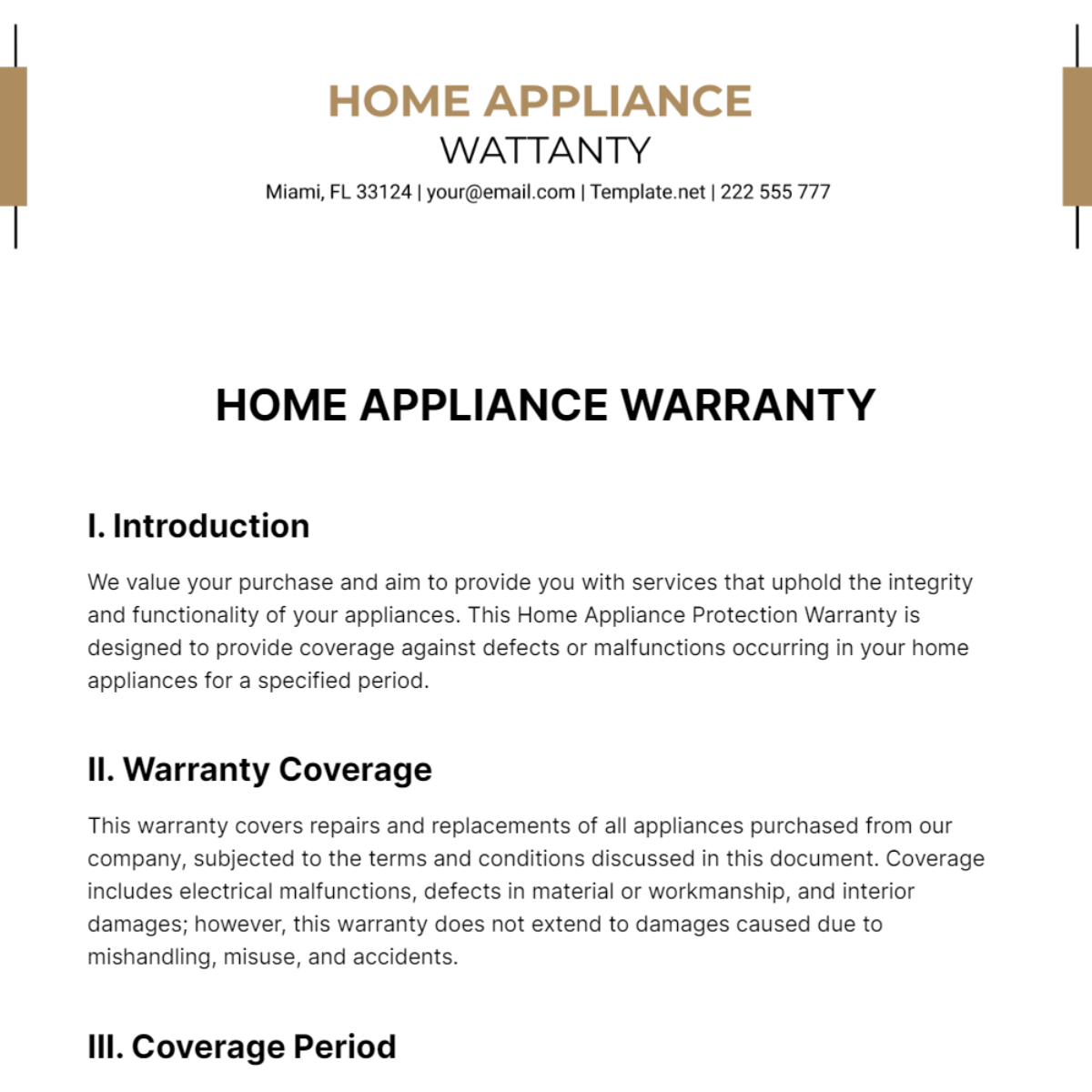 Home Appliance Warranty Template