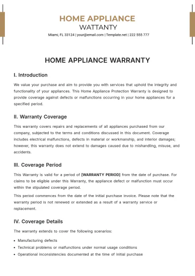 Free Home Appliance Warranty Template to Edit Online