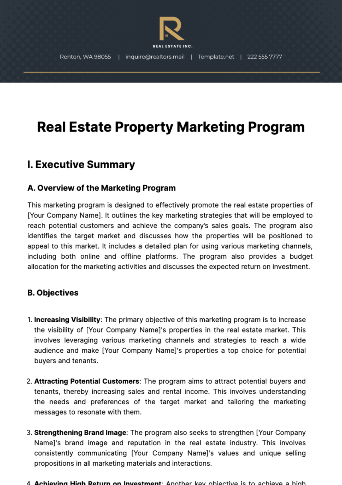 Real Estate Property Marketing Program Template
