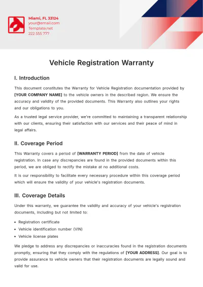 Free Vehicle Registration Warranty Template to Edit Online