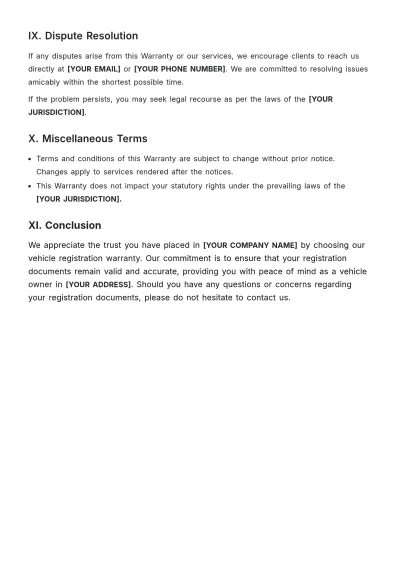 Free Vehicle Registration Warranty Template to Edit Online