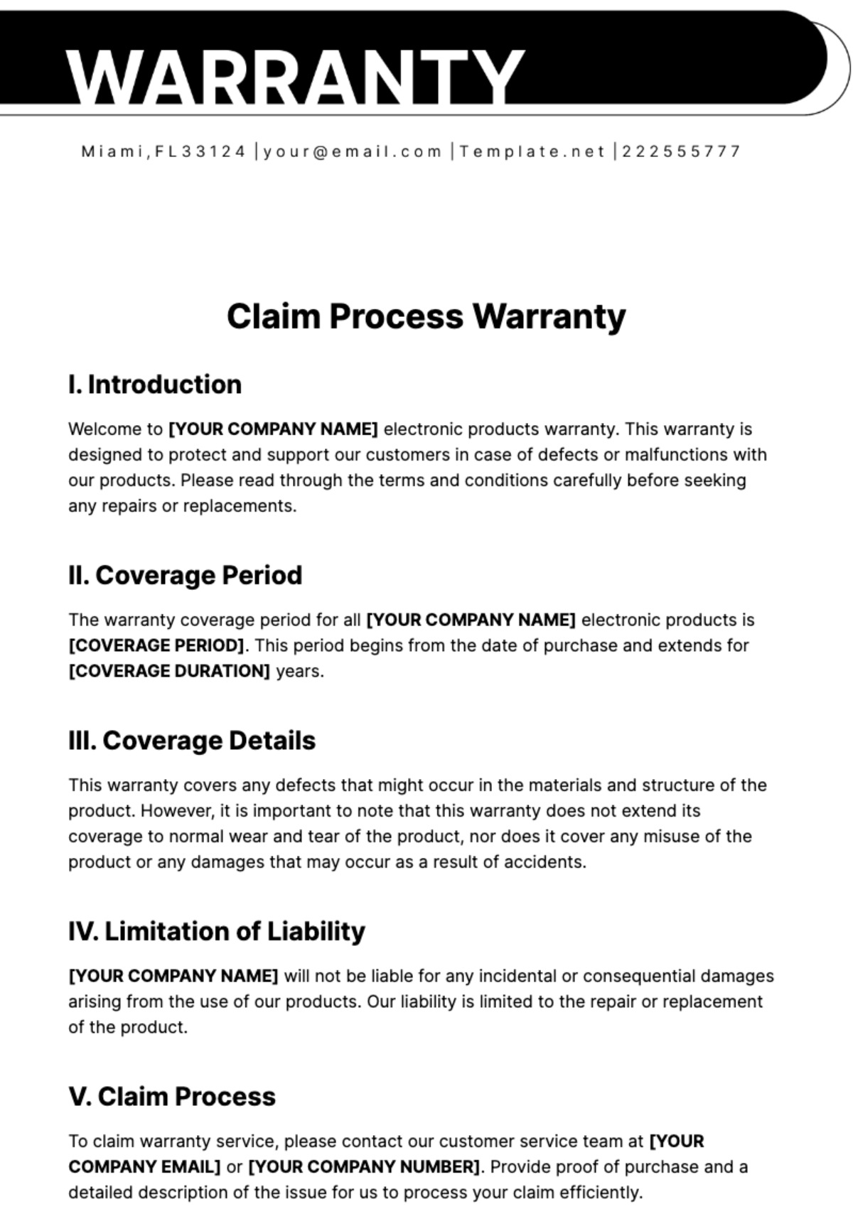 Claim Process Warranty Template