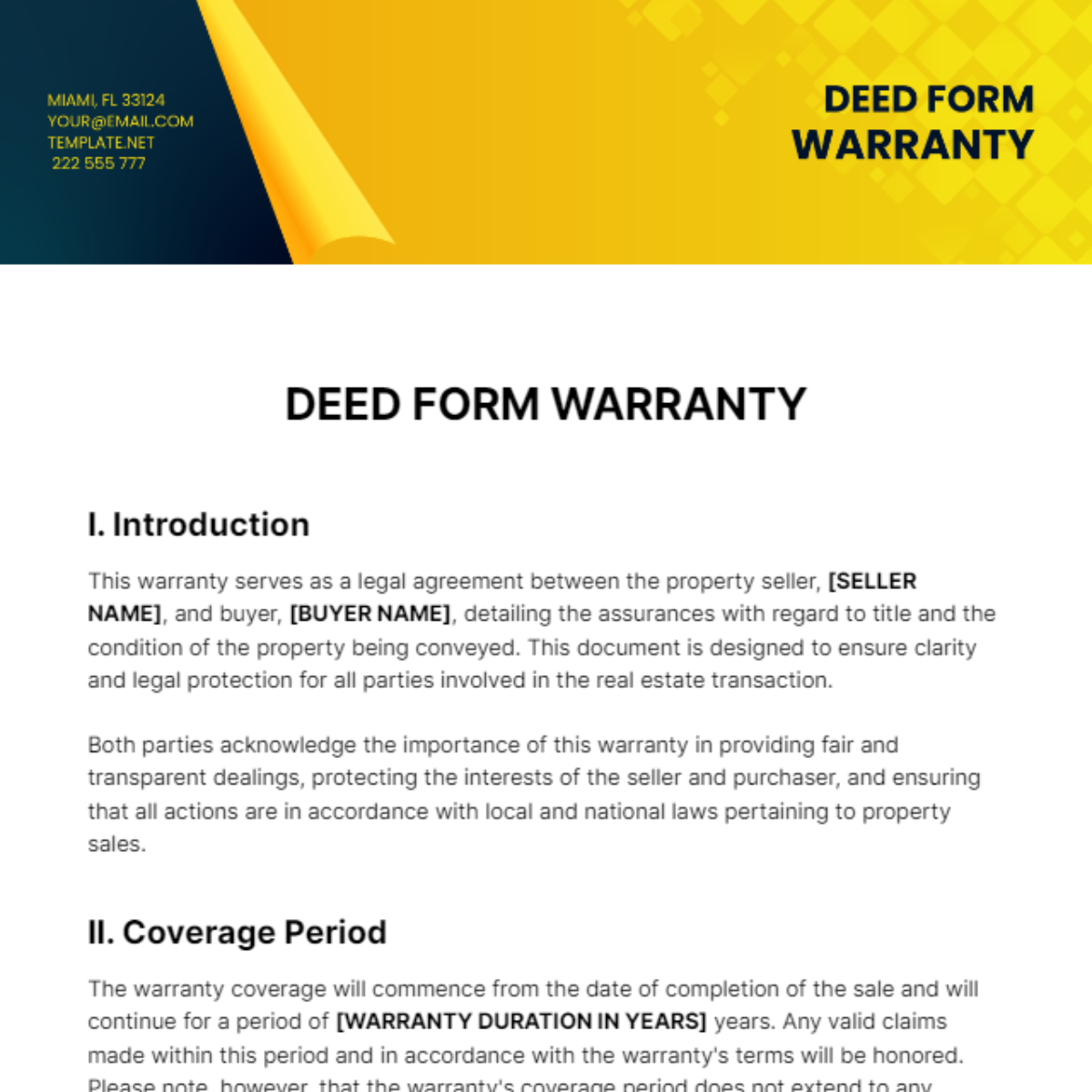 Deed Form Warranty Template