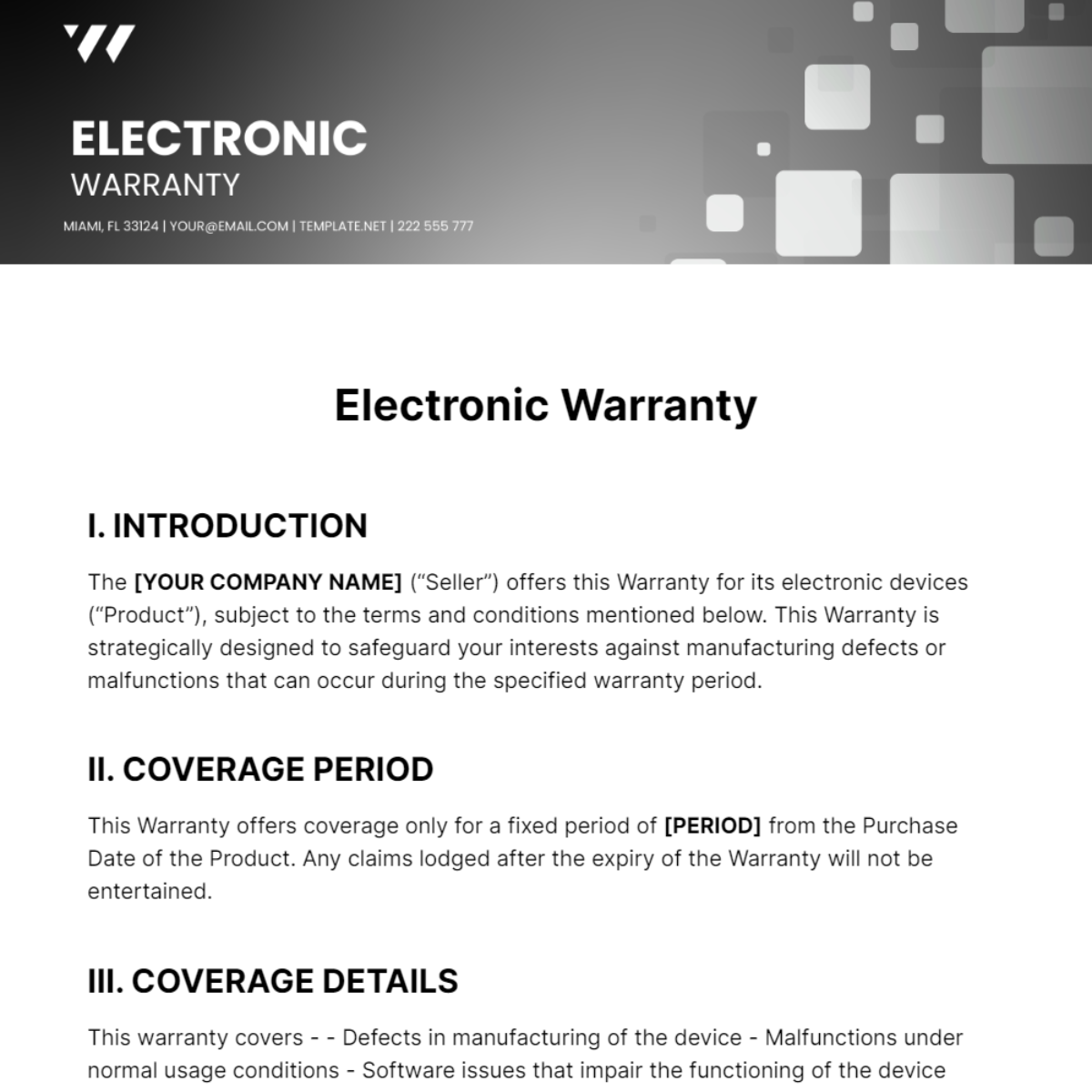 Electronic Warranty Template