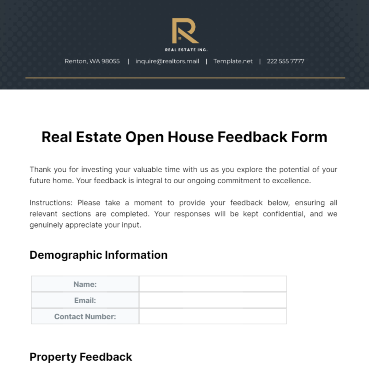 Real Estate Open House Feedback Form Template