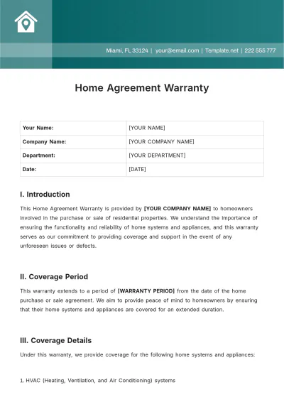 Free Home Agreement Warranty Template to Edit Online