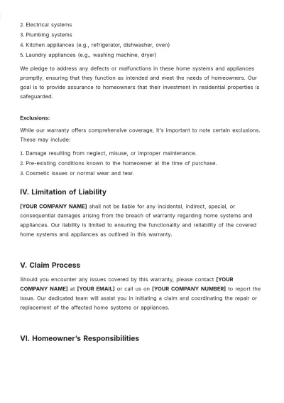 Free Home Agreement Warranty Template to Edit Online