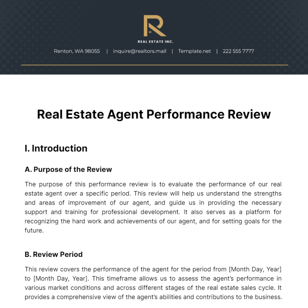 Free Real Estate Agent Performance Review Template
