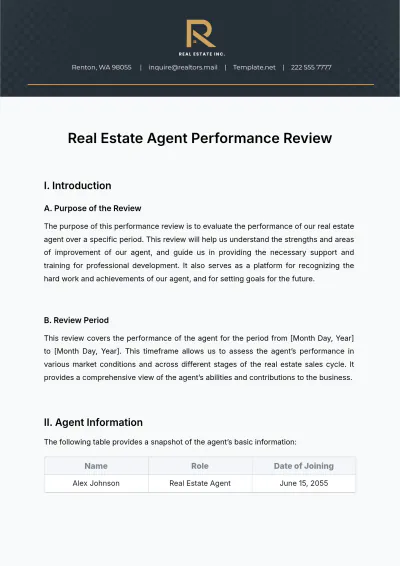 Free Real Estate Agent Performance Review Template to Edit Online