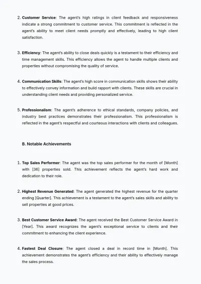 Free Real Estate Agent Performance Review Template to Edit Online