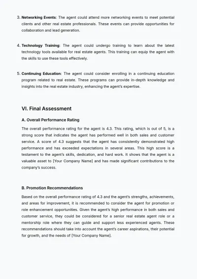 Free Real Estate Agent Performance Review Template to Edit Online
