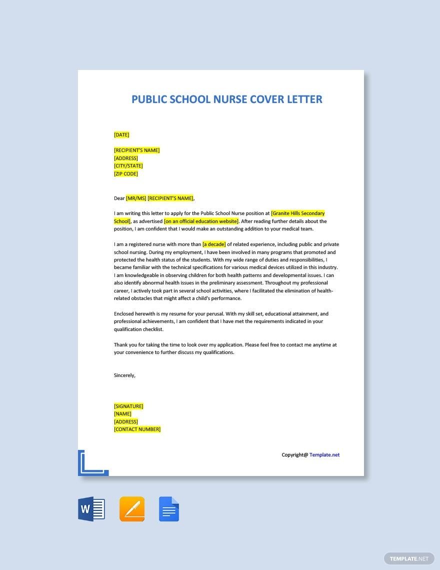 Public School Nurse Cover Letter