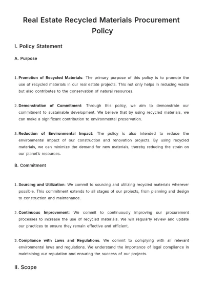 Free Real Estate Recycled Materials Procurement Policy Template to Edit Online