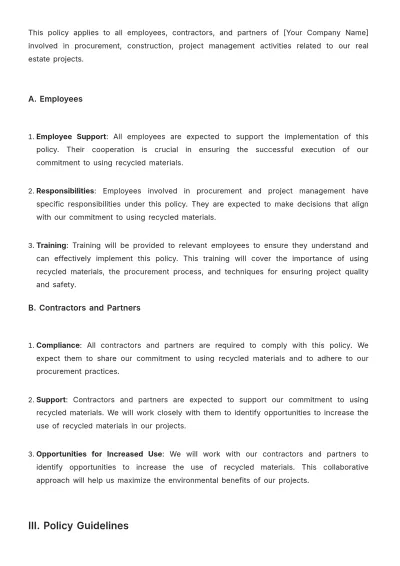 Free Real Estate Recycled Materials Procurement Policy Template to Edit Online