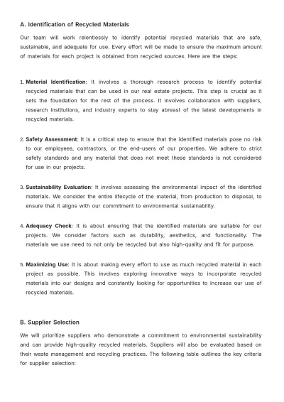 Free Real Estate Recycled Materials Procurement Policy Template to Edit Online