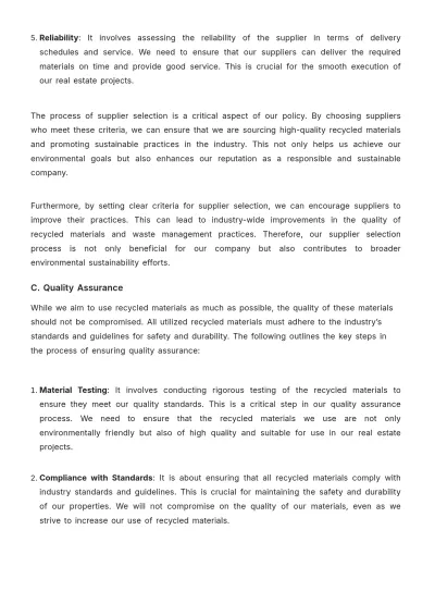 Free Real Estate Recycled Materials Procurement Policy Template to Edit Online