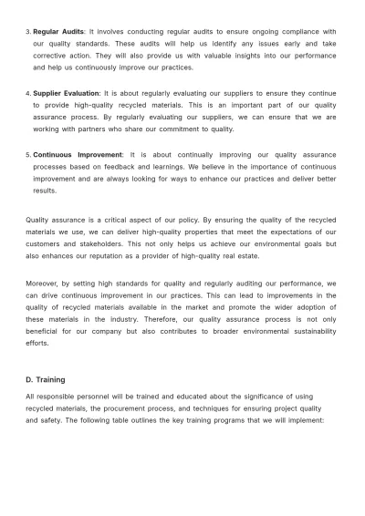 Free Real Estate Recycled Materials Procurement Policy Template to Edit Online