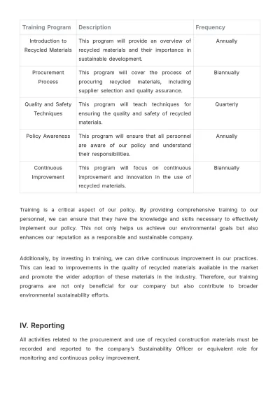 Free Real Estate Recycled Materials Procurement Policy Template to Edit Online