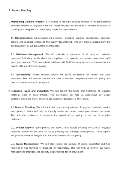 Free Real Estate Recycled Materials Procurement Policy Template to Edit Online