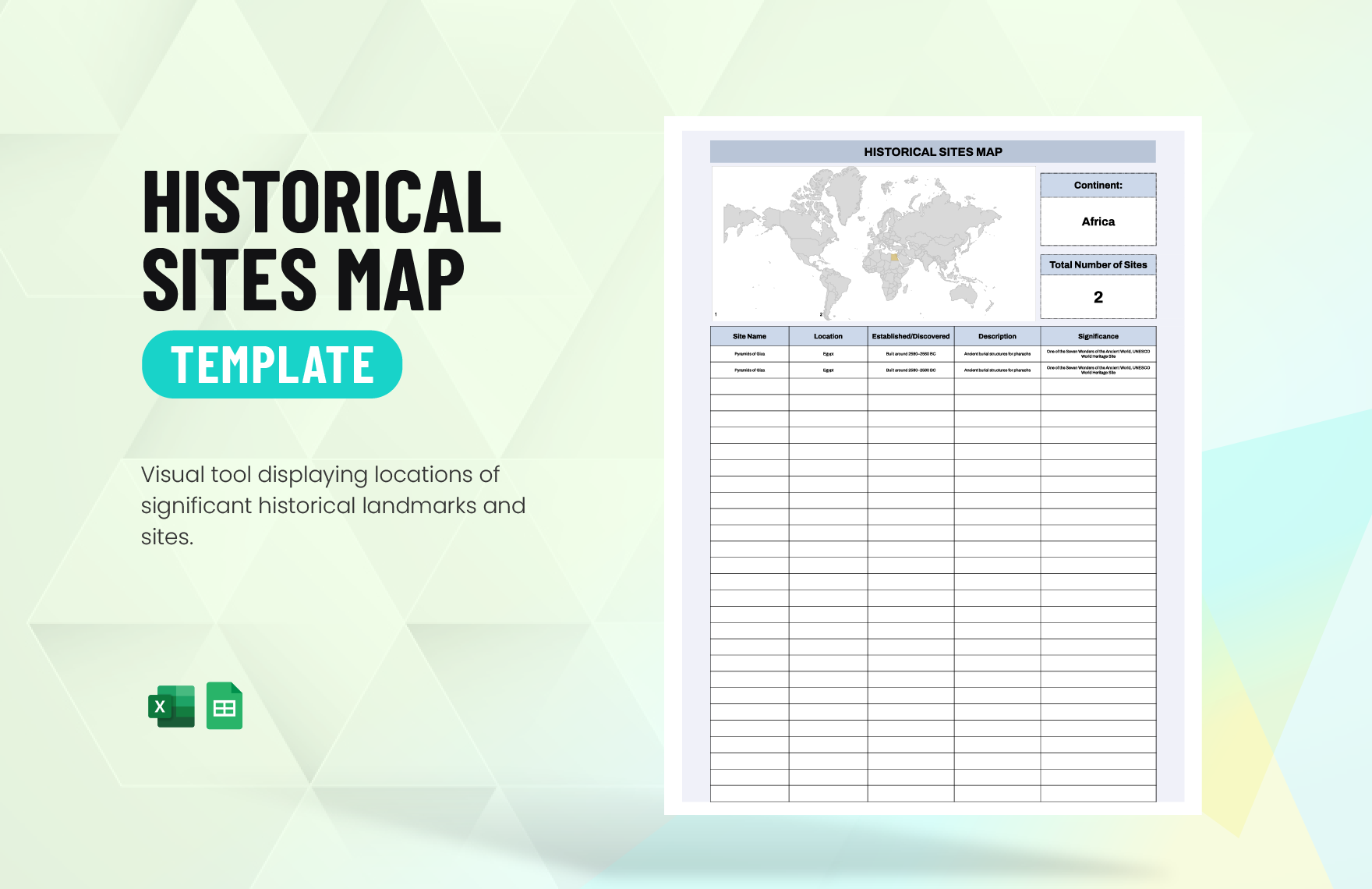 Historical Sites Map Template in Excel, Google Sheets